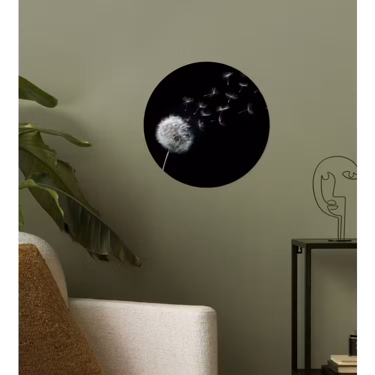 Paardenbloem - Zwart - Natuur Wandcirkel behangsticker klein -sfeer2