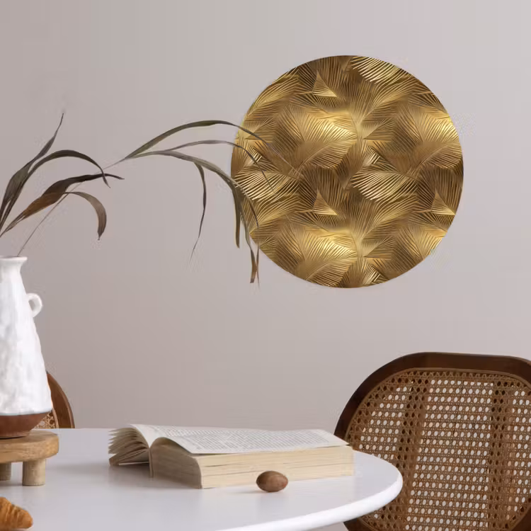 Palm - Waaier - Goud Wandcirkel behangsticker klein 186 -sfeer3