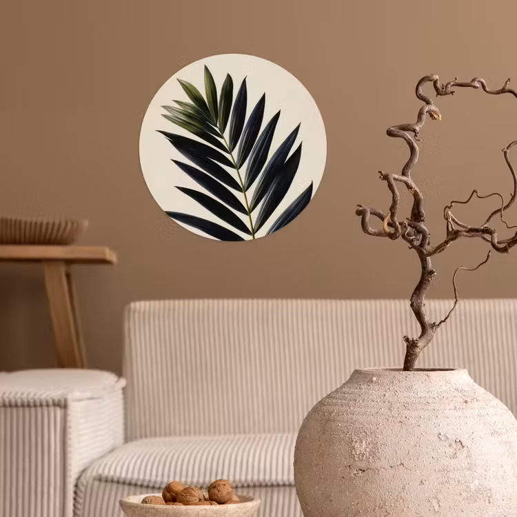 Palmblad - Donkere bladen - Subtiel Wandcirkel behangsticker klein -sfeer1