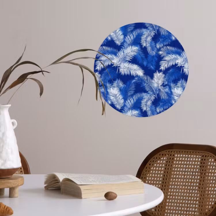 Palmblad - Patroon - Blauw Wandcirkel behangsticker klein 186 -sfeer3
