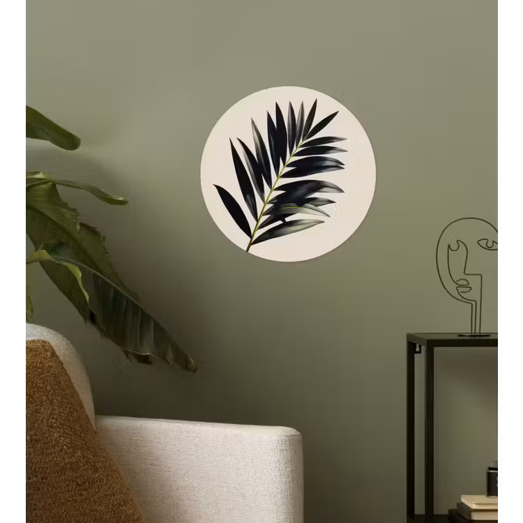 Palmblad - Subtiel - Groen - beige Wandcirkel behangsticker klein -sfeer2