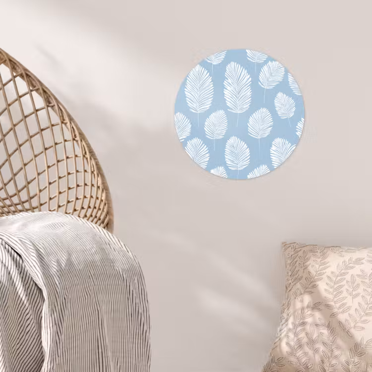 Palmbladeren - Naadloos - Patroon - Pastelblauw Wandcirkel behangsticker klein 186 -sfeer4