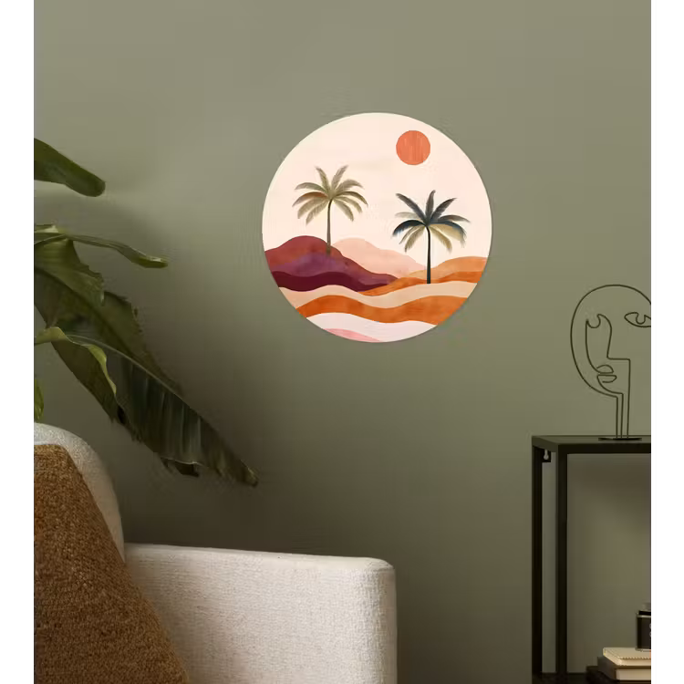 Palmbomen - Abstract - Zon - Heuvels Wandcirkel behangsticker klein -sfeer2