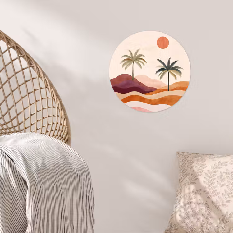 Palmbomen - Abstract - Zon - Heuvels Wandcirkel behangsticker klein -sfeer4
