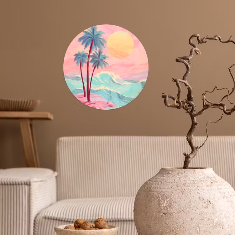 Palmbomen - Golven - Zee Wandcirkel behangsticker klein -sfeer1