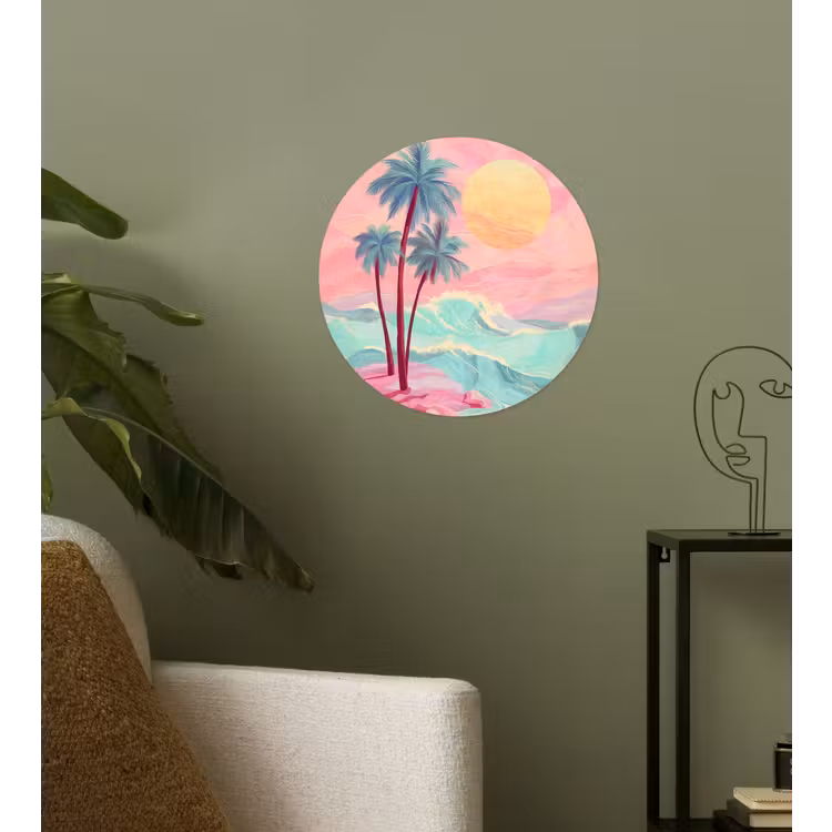 Palmbomen - Golven - Zee Wandcirkel behangsticker klein -sfeer2