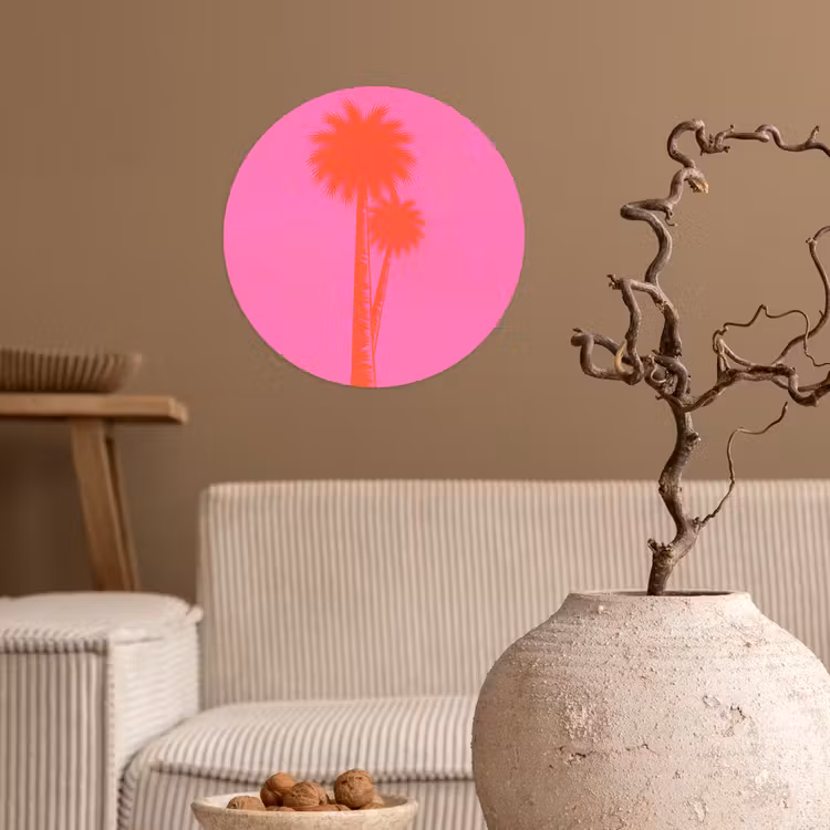 Palmbomen - Modern - Roze Wandcirkel behangsticker klein -sfeer1