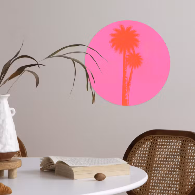 Palmbomen - Modern - Roze Wandcirkel behangsticker klein -sfeer3