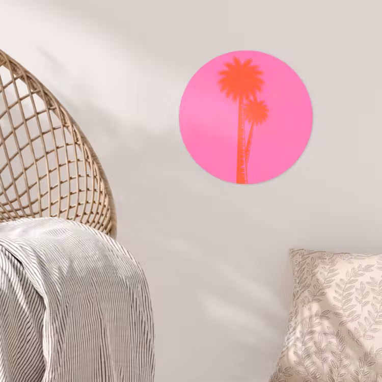 Palmbomen - Modern - Roze Wandcirkel behangsticker klein -sfeer4