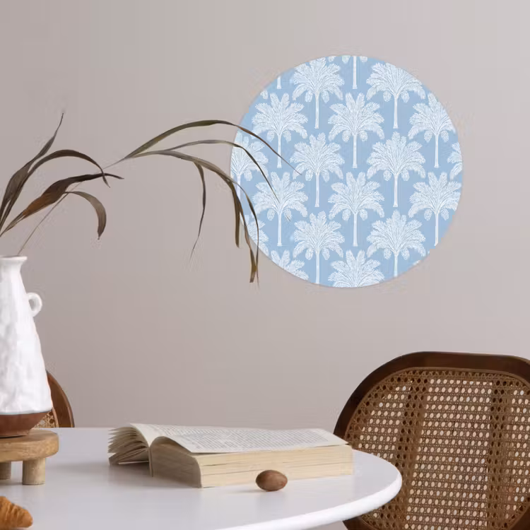 Palmboom - Modern - Blauw Wandcirkel behangsticker klein 186 -sfeer3