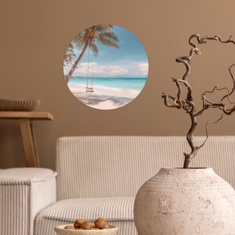 Palmboom - Schommel - Strand - Lucht Wandcirkel behangsticker klein -sfeer1