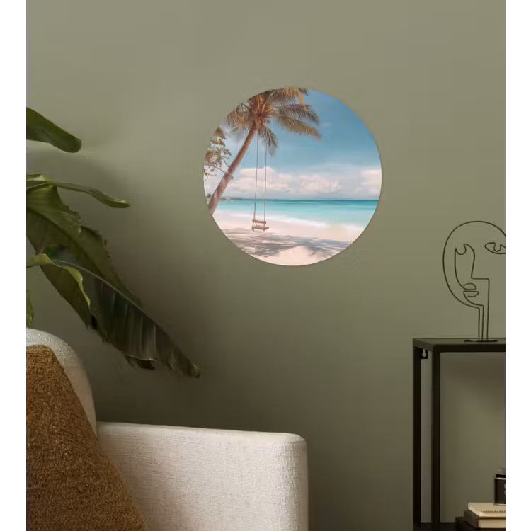 Palmboom - Schommel - Strand - Lucht Wandcirkel behangsticker klein -sfeer2