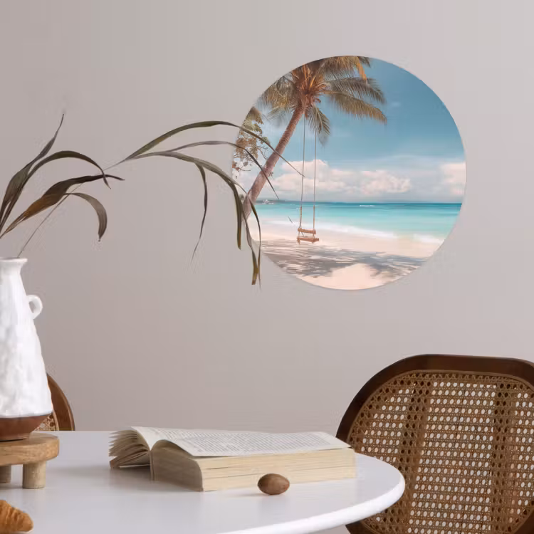 Palmboom - Schommel - Strand - Lucht Wandcirkel behangsticker klein -sfeer3