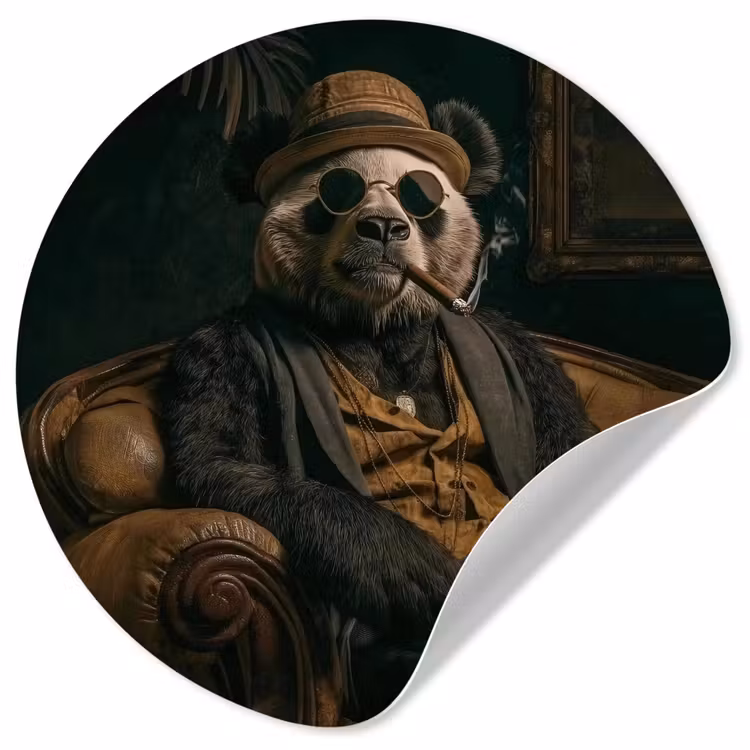 Panda - Hoed - Bril - Pak Wandcirkel behangsticker klein -3d