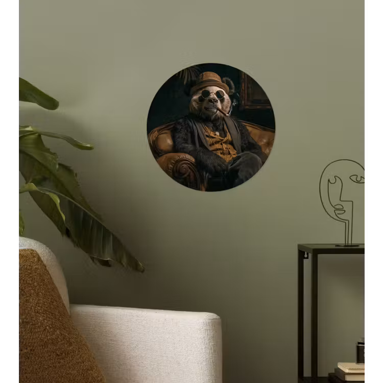 Panda - Hoed - Bril - Pak Wandcirkel behangsticker klein -sfeer2