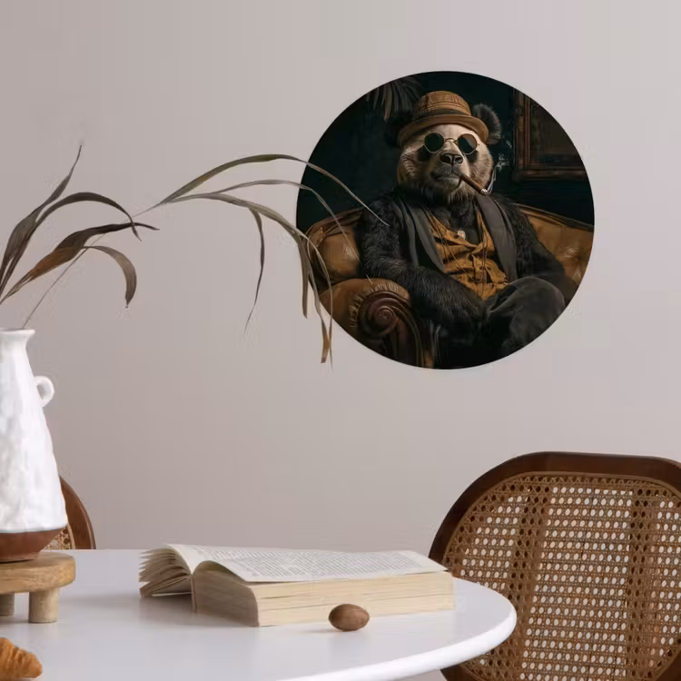 Panda - Hoed - Bril - Pak Wandcirkel behangsticker klein -sfeer3