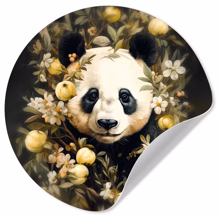 Panda - Pandabeer - Wilde dieren - Natuur - Bloemen Wandcirkel behangsticker klein -3d