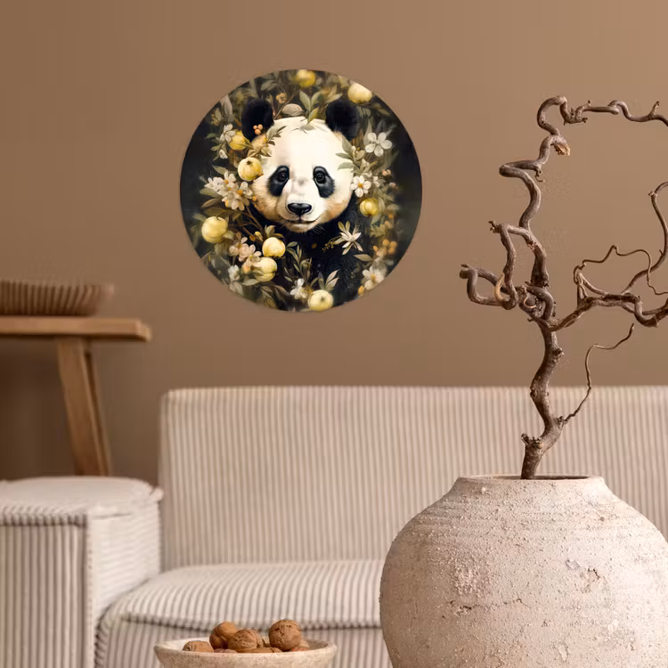 Panda - Pandabeer - Wilde dieren - Natuur - Bloemen Wandcirkel behangsticker klein -sfeer1