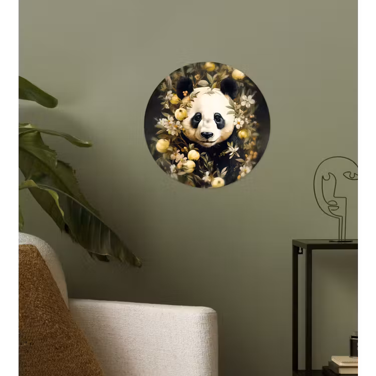 Panda - Pandabeer - Wilde dieren - Natuur - Bloemen Wandcirkel behangsticker klein -sfeer2
