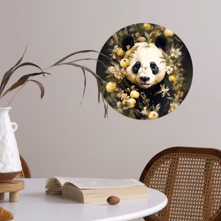 Panda - Pandabeer - Wilde dieren - Natuur - Bloemen Wandcirkel behangsticker klein -sfeer3