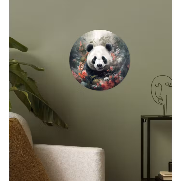 Panda - Wilde dieren - Bloemen - Natuur Wandcirkel behangsticker klein -sfeer2