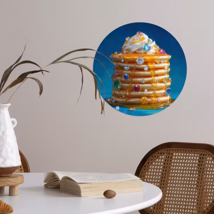 Pannenkoeken - Steentjes - Glitter - Slagroom Wandcirkel behangsticker klein -sfeer3
