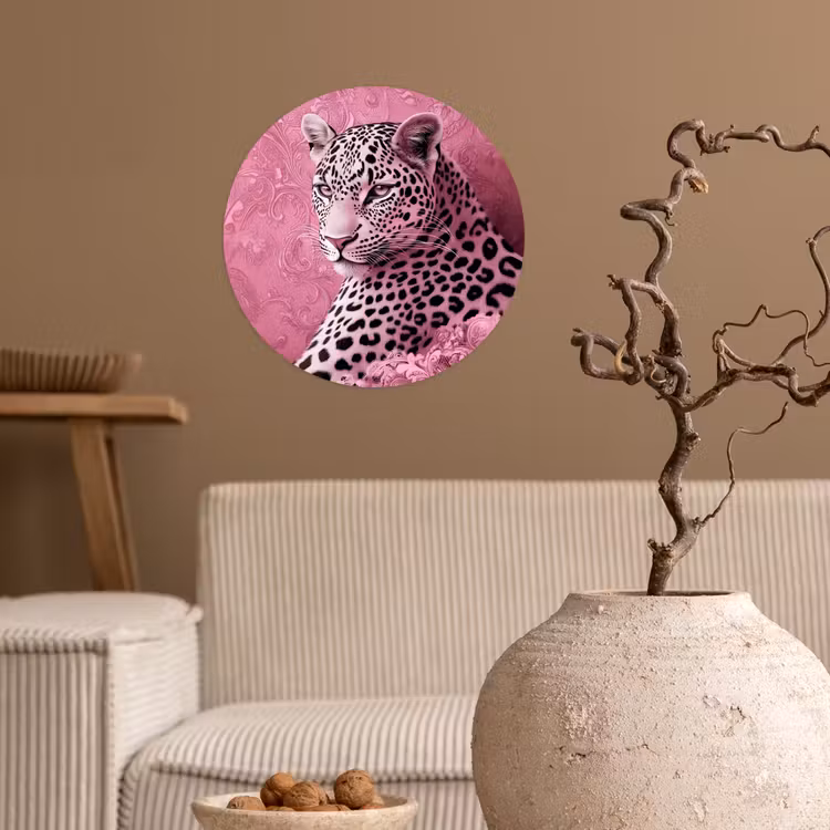 Panter - Luxe - Roze Wandcirkel behangsticker klein -sfeer1