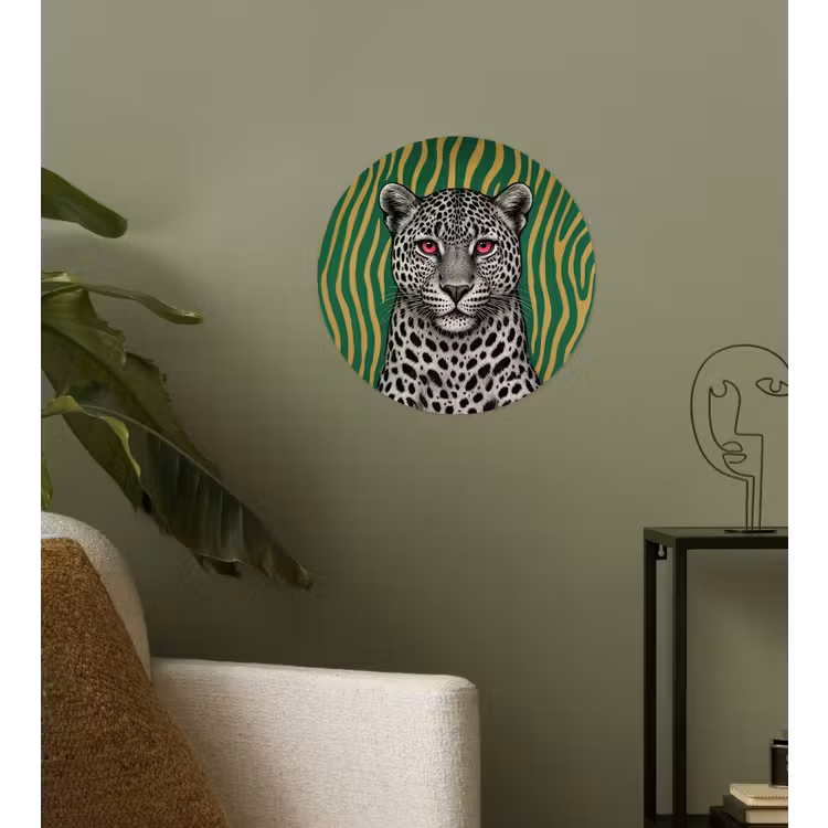 Panter - Zebrapatroon - Groen Wandcirkel behangsticker klein -sfeer2