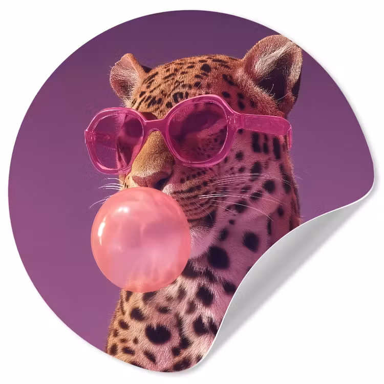 Panter - Zonnebril - Kauwgombel - Roze Wandcirkel behangsticker klein -3d