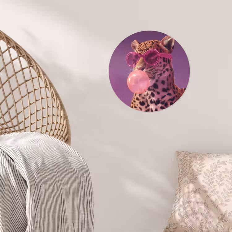 Panter - Zonnebril - Kauwgombel - Roze Wandcirkel behangsticker klein -sfeer4