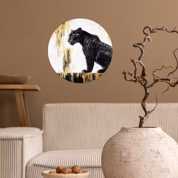 Panter - Zwart - Abstract - Goud Wandcirkel behangsticker klein -sfeer1
