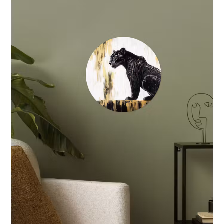 Panter - Zwart - Abstract - Goud Wandcirkel behangsticker klein -sfeer2