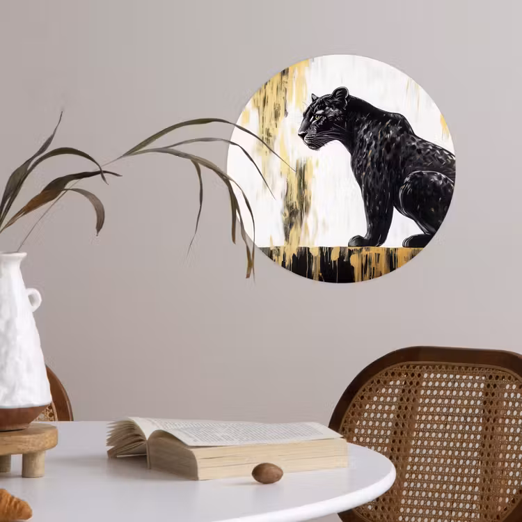 Panter - Zwart - Abstract - Goud Wandcirkel behangsticker klein -sfeer3