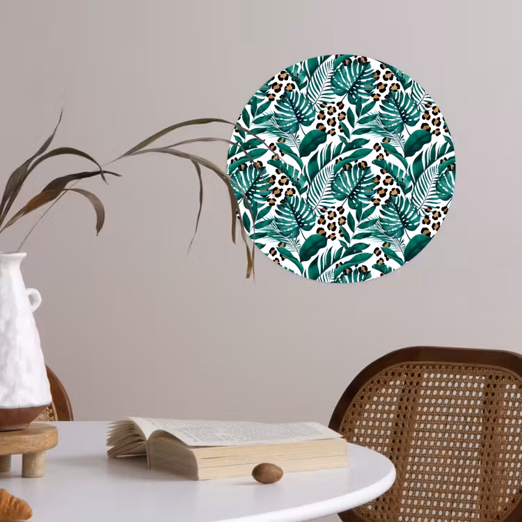 Inductie beschermer - Panterprint - Bladeren - Jungle - Afdekplaat voor kookplaat Wandcirkel behangsticker klein -sfeer3