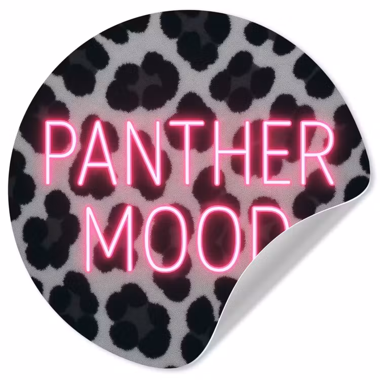 Panterprint - Zwart - Neonletters - Roze Wandcirkel behangsticker klein -3d