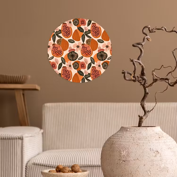 Papaja - Bloesem - Oranje Wandcirkel behangsticker klein 186 -sfeer1