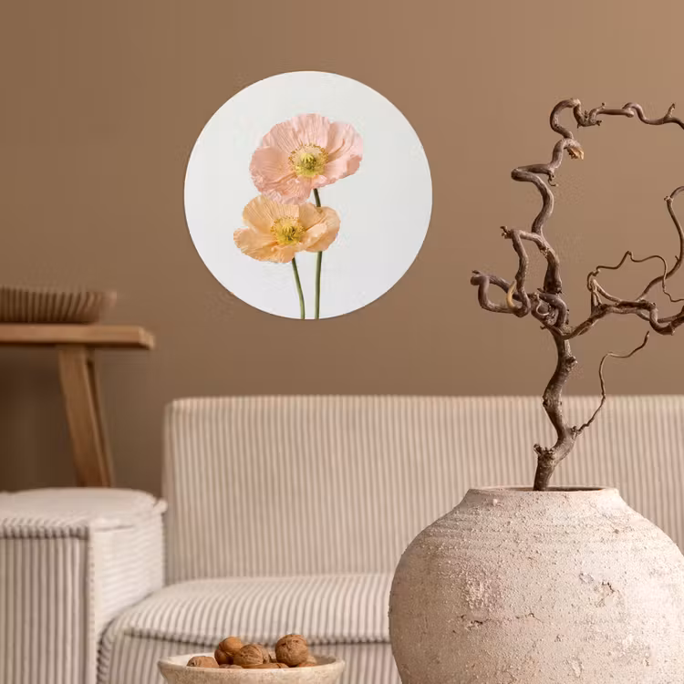 Papavers - Botanisch - Roze Wandcirkel behangsticker klein -sfeer1