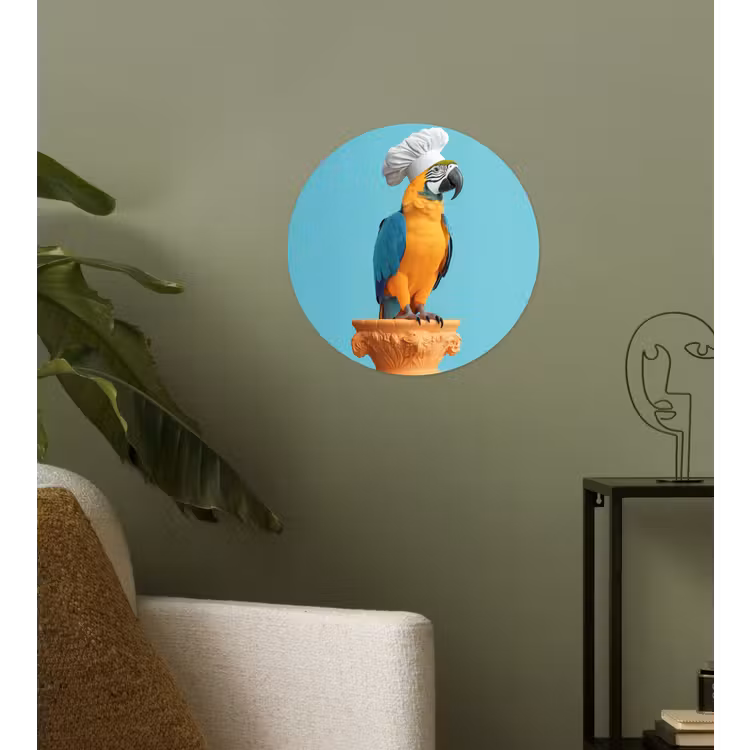 Papegaai - Koksmuts - Grappig - Vogel Wandcirkel behangsticker klein -sfeer2
