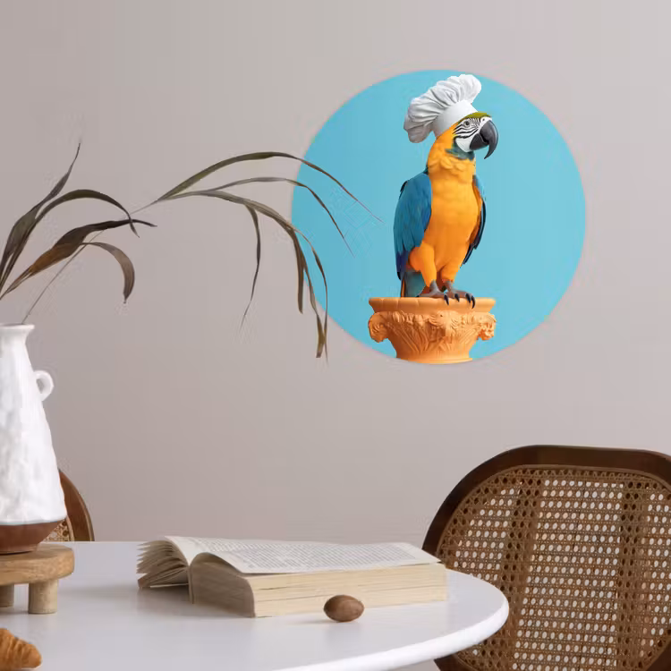Papegaai - Koksmuts - Grappig - Vogel Wandcirkel behangsticker klein -sfeer3