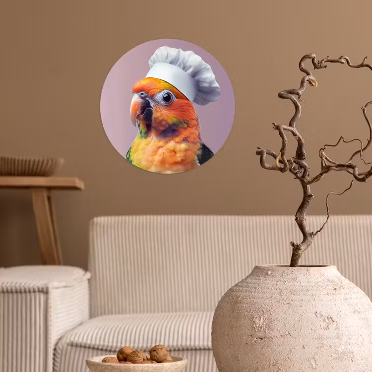 Papegaai - Koksmuts - Nieuwsgierig - Vogel Wandcirkel behangsticker klein -sfeer1