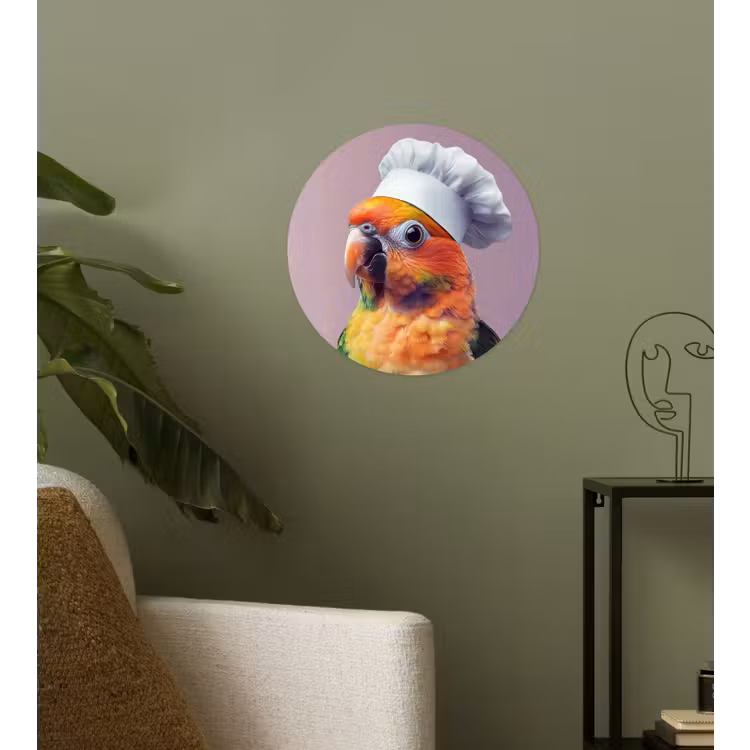 Papegaai - Koksmuts - Nieuwsgierig - Vogel Wandcirkel behangsticker klein -sfeer2