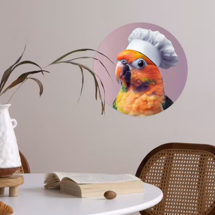 Papegaai - Koksmuts - Nieuwsgierig - Vogel Wandcirkel behangsticker klein -sfeer3