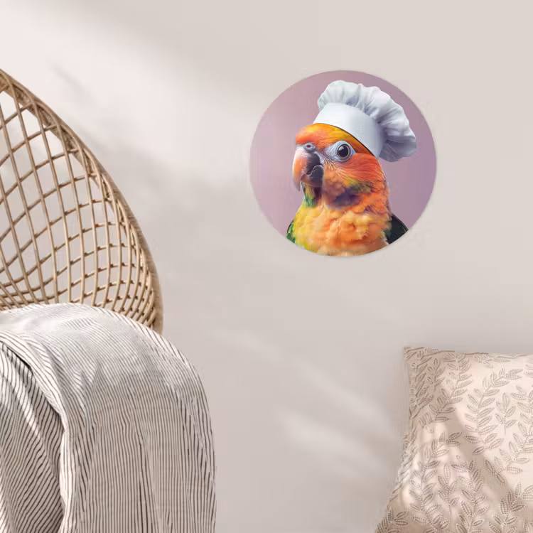 Papegaai - Koksmuts - Nieuwsgierig - Vogel Wandcirkel behangsticker klein -sfeer4