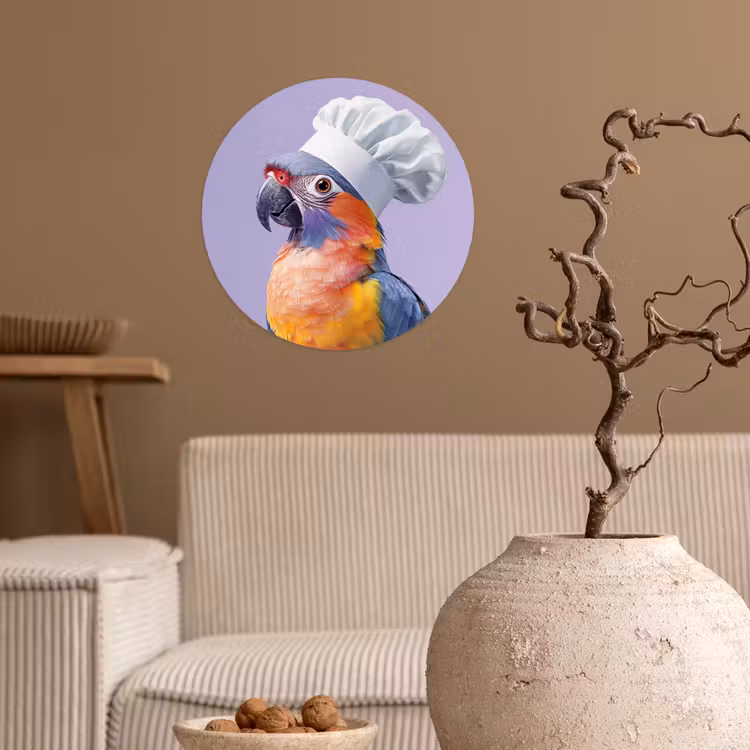 Papegaai - Koksmuts - Paars - Cute Wandcirkel behangsticker klein -sfeer1