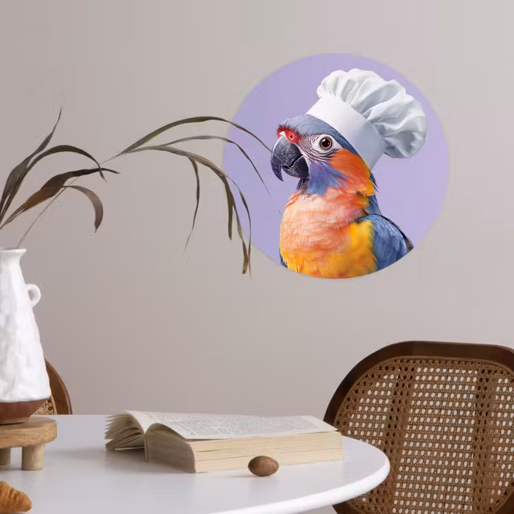 Papegaai - Koksmuts - Paars - Cute Wandcirkel behangsticker klein -sfeer3