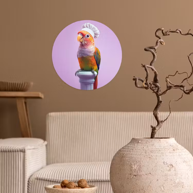 Papegaai - Koksmuts - Pilaar - Vogel Wandcirkel behangsticker klein -sfeer1