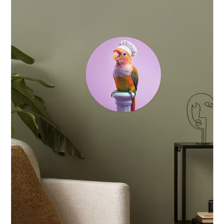 Papegaai - Koksmuts - Pilaar - Vogel Wandcirkel behangsticker klein -sfeer2