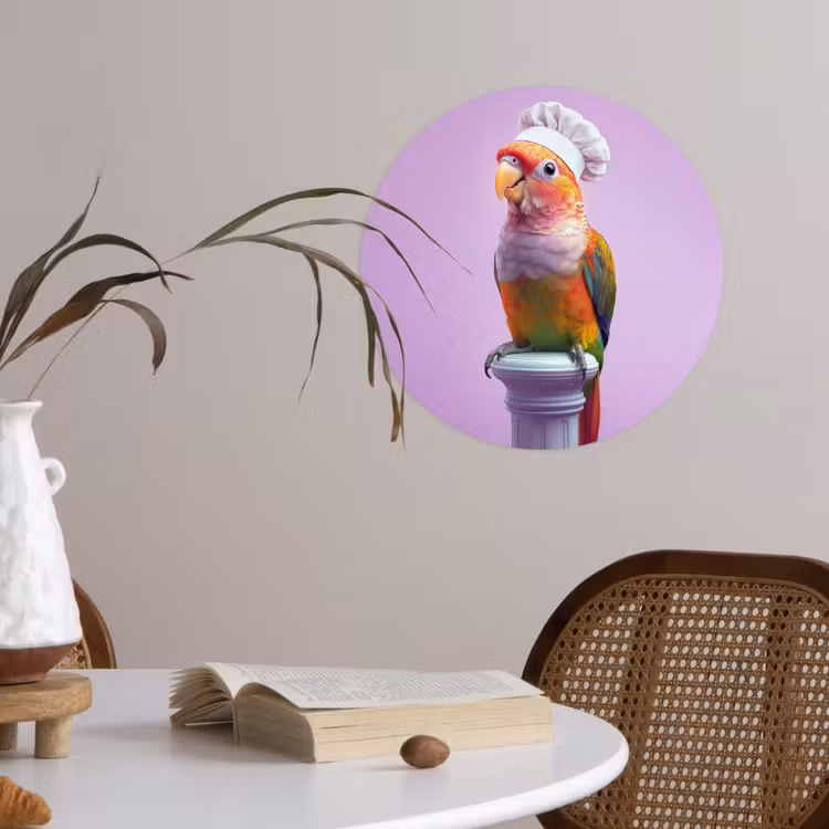 Papegaai - Koksmuts - Pilaar - Vogel Wandcirkel behangsticker klein -sfeer3