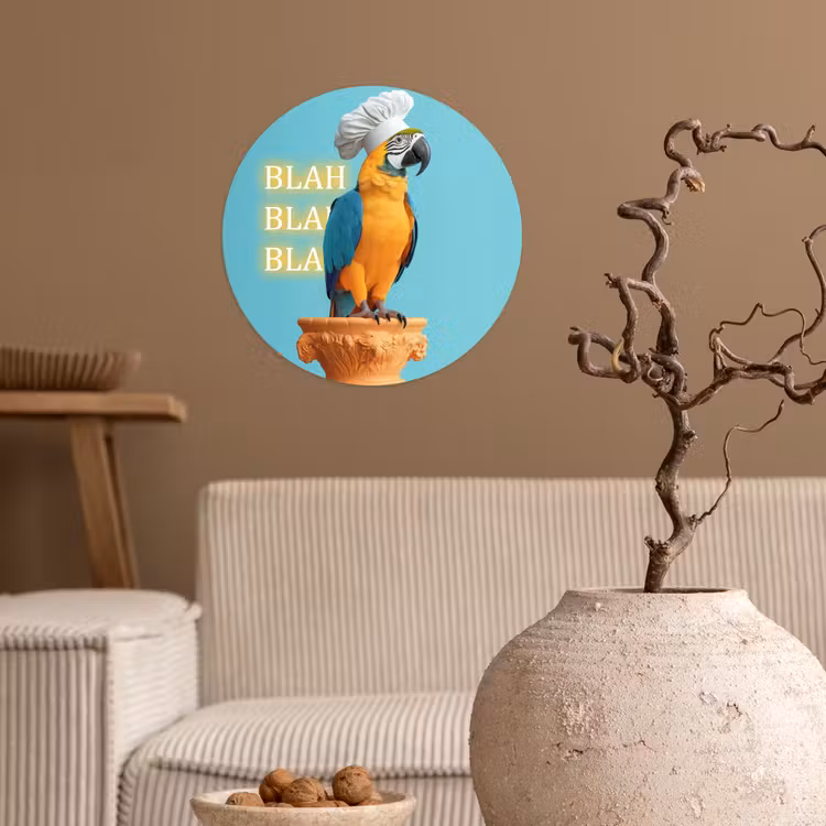 Papegaai - Koksmuts - Quote - Neon Wandcirkel behangsticker klein -sfeer1