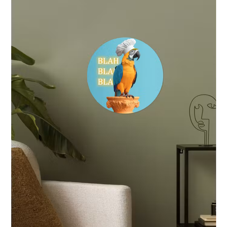 Papegaai - Koksmuts - Quote - Neon Wandcirkel behangsticker klein -sfeer2